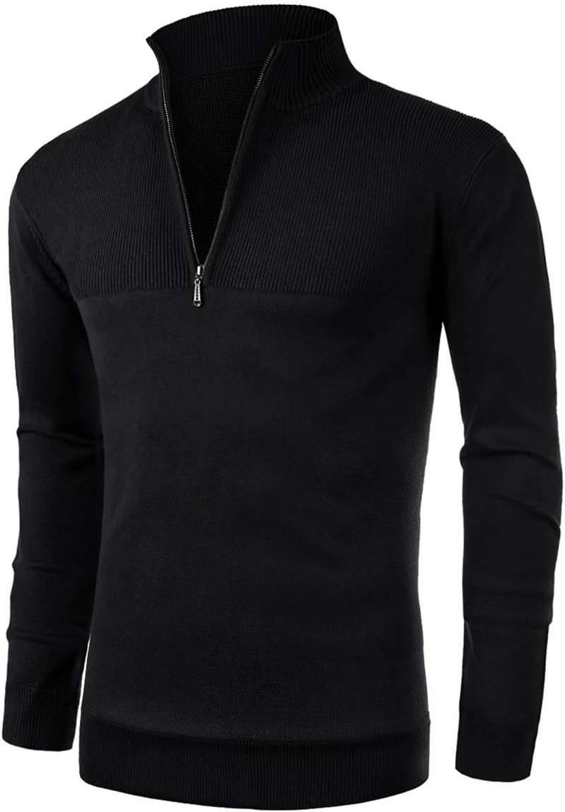Mens Slim Fit Zip up Mock Neck Polo Sweater Casual Long Sleeve Sweater and Pullover Sweaters with Ribbing Edge - Imagen 2