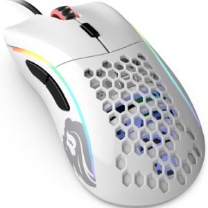 Model D Wired Gaming Mouse - 68G Superlight Honeycomb Design, RGB, Ergonomic, Pixart 3360 Sensor, Omron Switches, PTFE Feet, 6 Buttons - Glossy White