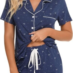 Womens Pajamas Set Short Sleeve Sleepwear Button down Nightwear Shorts Soft Pj Sets S-XXL