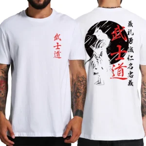 Japan Samurai Spirit T Shirts for Men Japanese Style Back Print Loose Oversized 100% Cotton Tops T-Shirt Bushido Male Gifts Tee