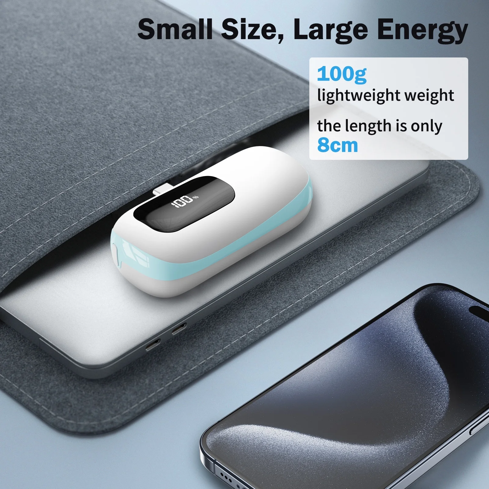 Portable Charger 5000Mah Power Bank with LCD Display, 20W Quick Charge USB-C Battery Pack Compatible with Iphone16/15 Series, Android, Samsung, Pixel, Blue - Imagen 5