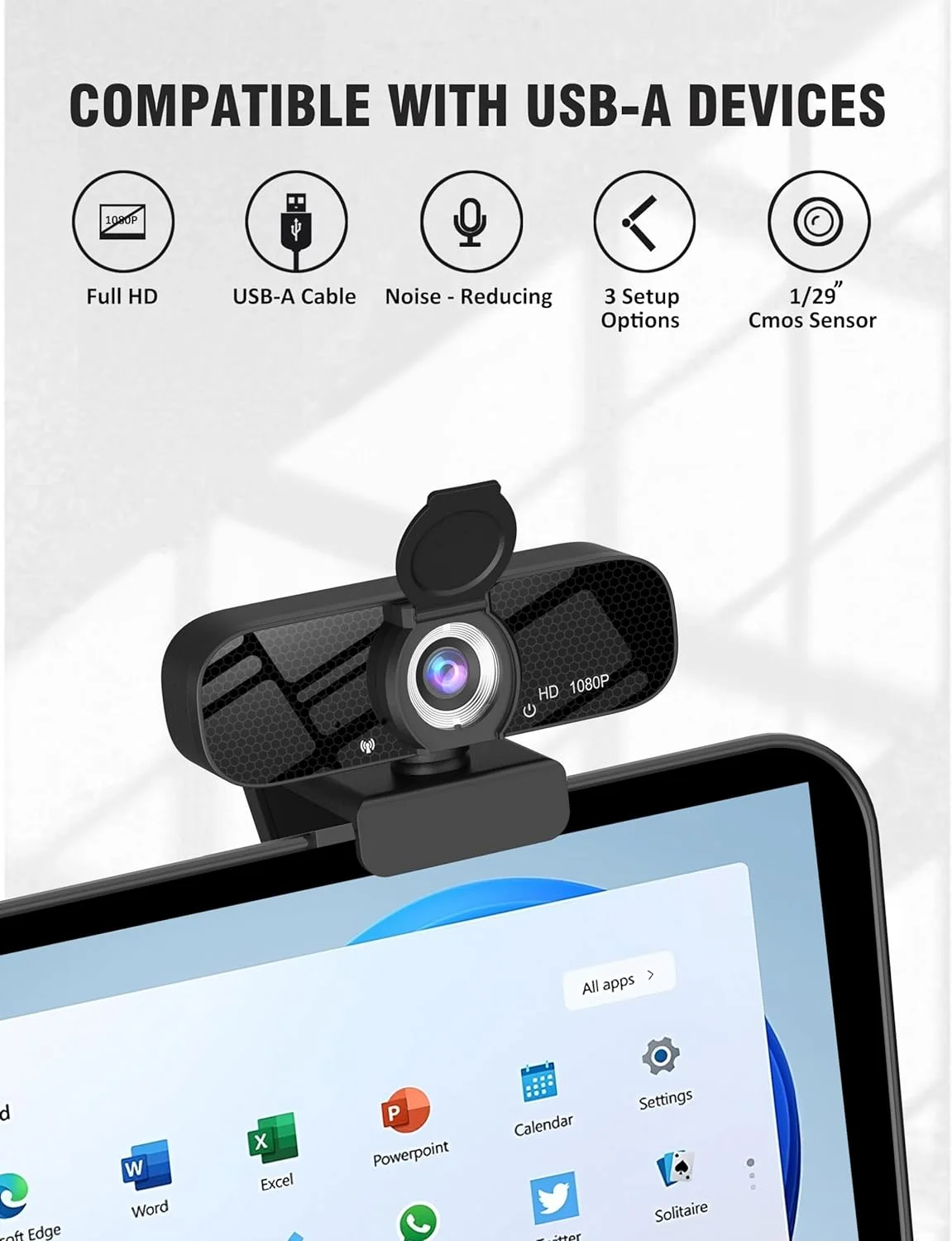 Full HD 1080P Webcam with Privacy Shutter and Tripod, Pro Streaming Web Camera with Microphone, Widescreen USB Computer Camera for Laptop Desktop - Imagen 4